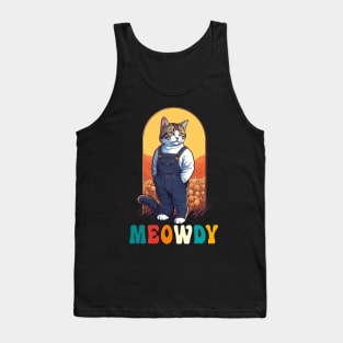 Funny Cat Farmer Meme Meow Howdy Meowdy Tank Top